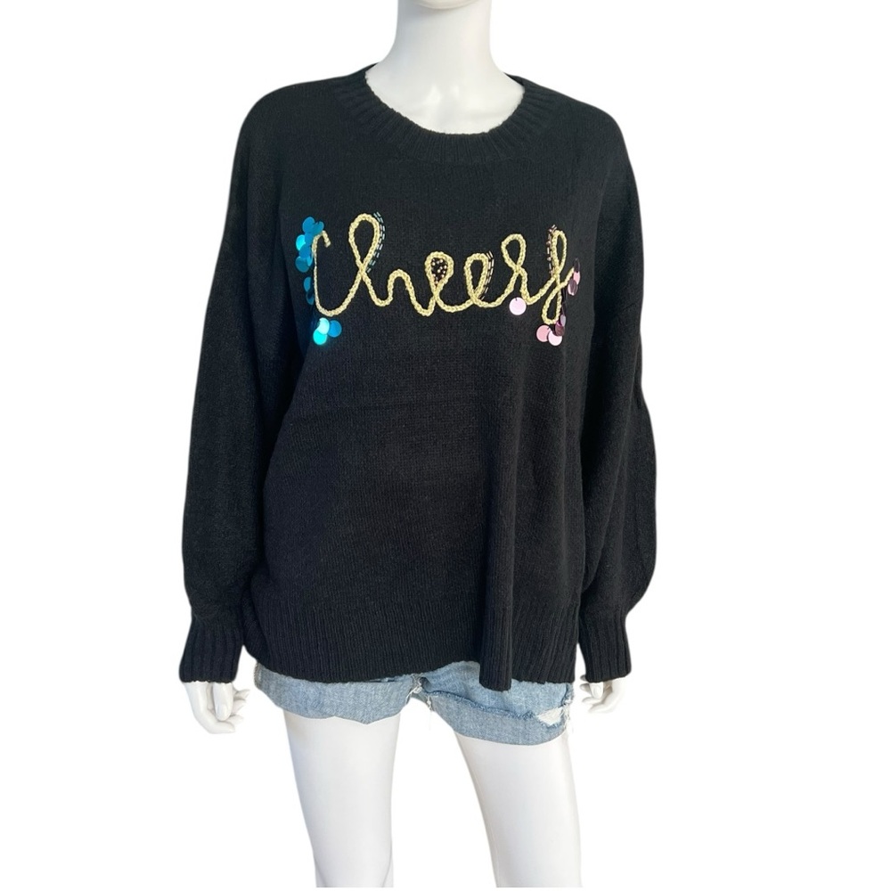 AND THE WHY oversized “CHEERS” black holiday sweater S/M M/L combo size - Picture 8 of 11